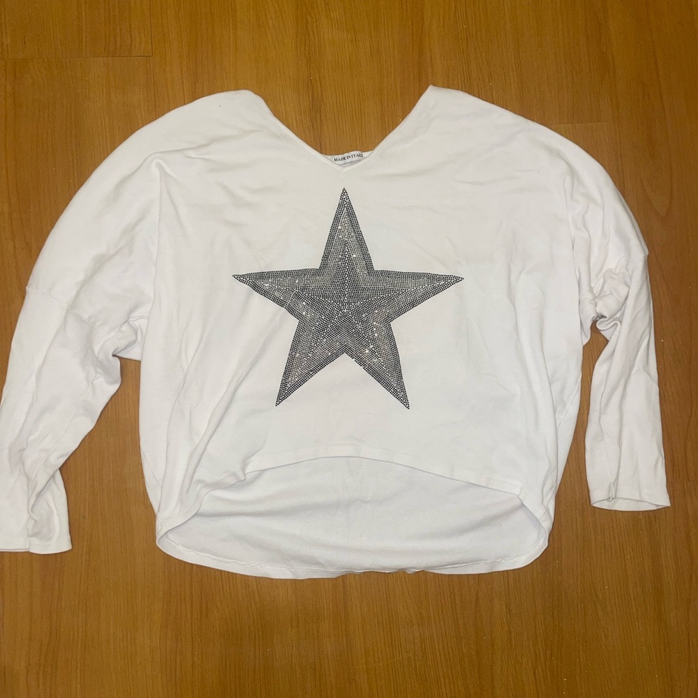 Silver Star White Crew Neck Sweater
